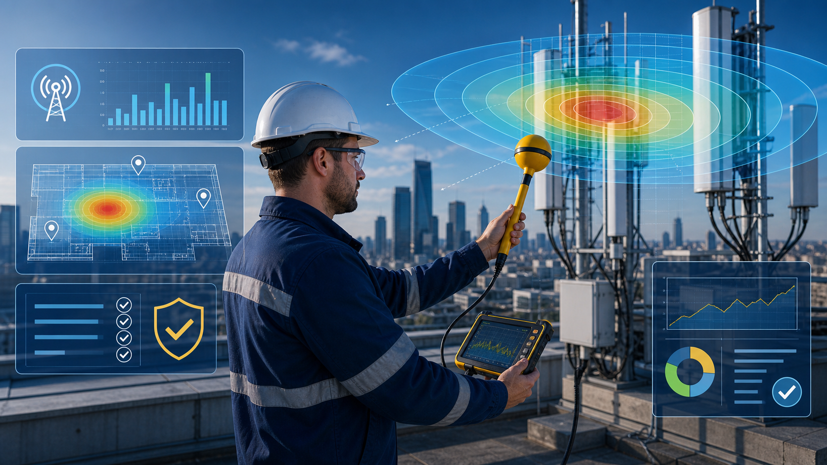 Regulatory EME and MPE RF compliance services with RF measurement probe